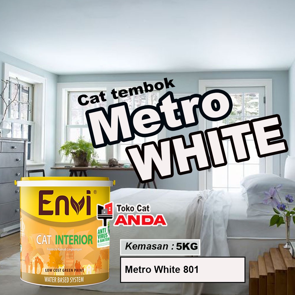 Cat tembok Envi Metro White 801 Galon 5KG - Cat Tembok Putih Metro - Cat Putih Kebiruan