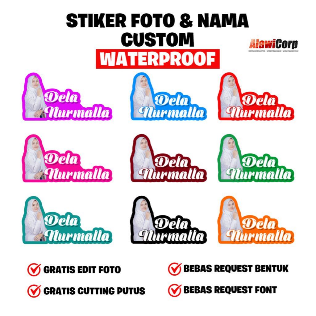 

STIKER FOTO DAN NAMA CUSTOM GRATIS CUTTING || WATERPROOF