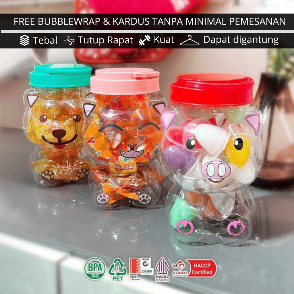 Toples Karakter Lucu bening Bahan Plastik ukuran 1000ml atau Toples Karakter