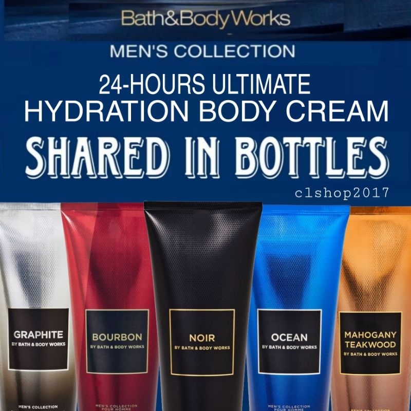BBW MEN ULTRA HYDRATING BODY CREAM SHARE IN BOTTLE 3 ML & 30 ML MARBLE ATLANTIC TEAKWOOD STONE HERO 