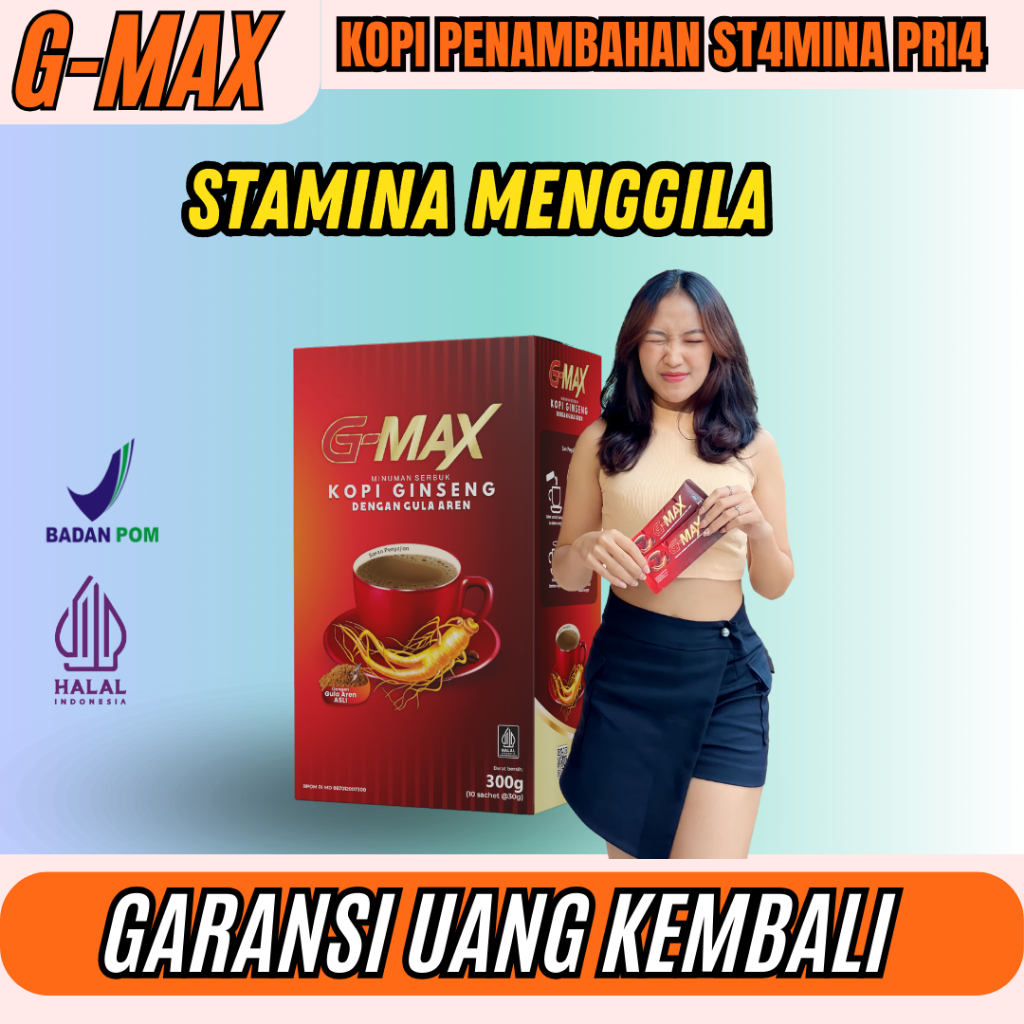 

KOPI STAMINA PRIA KUAT TAHAN LAMA GMAX SEDUH EXTRA GINGSENG ASLI GULA AREN BPOM ORIGINAL