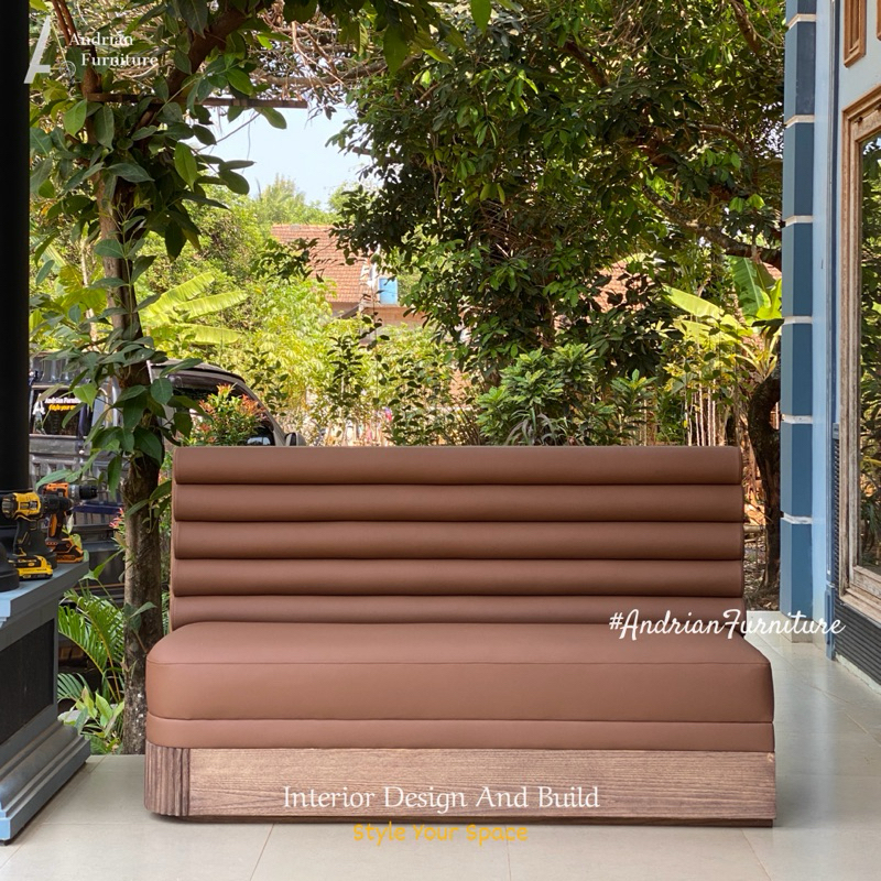 Sofa Lounge Cafe / Bar Minimalis Modern Teakwood / Veneer Sungkai