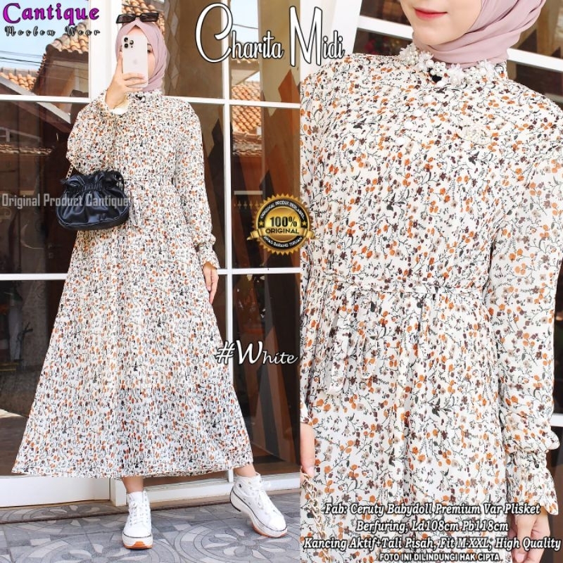 CHARITA MIDI TERUSAN DRESS MIDI TUNIK MOTIF BUNGA WANITA CASUAL JUMBO CERUTY BABYDOLL PREMIUM LD 108