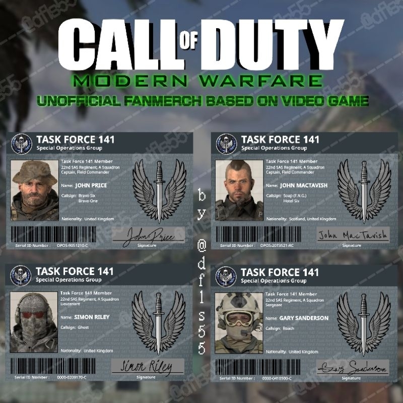 

[Unofficial] Fanmerch ID Card Call of Duty Modern Warfare Task Force 141 Soldiers
