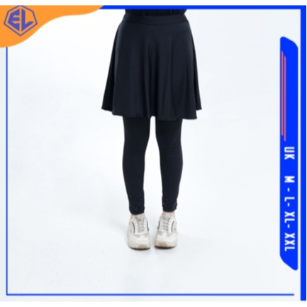 ELDER X Leging Rok 2in1 Bawahan Celana Olahraga Wanita Spandex Hitam Lari Gym Senam Muslimah Fitnes