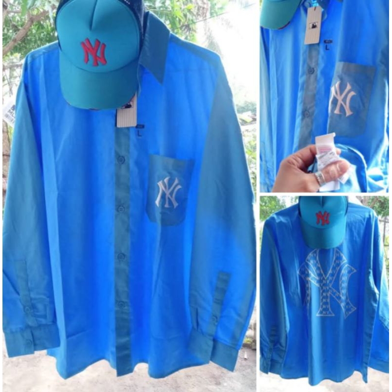 Kemeja MLB NY MONOGRAM BLUE Korea