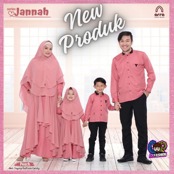 Baju Sarimbit Keluarga Lebaran Jannah Peach Koko Gamis Kerudung Couple Kapel Kapelan Pasangan Dewasa