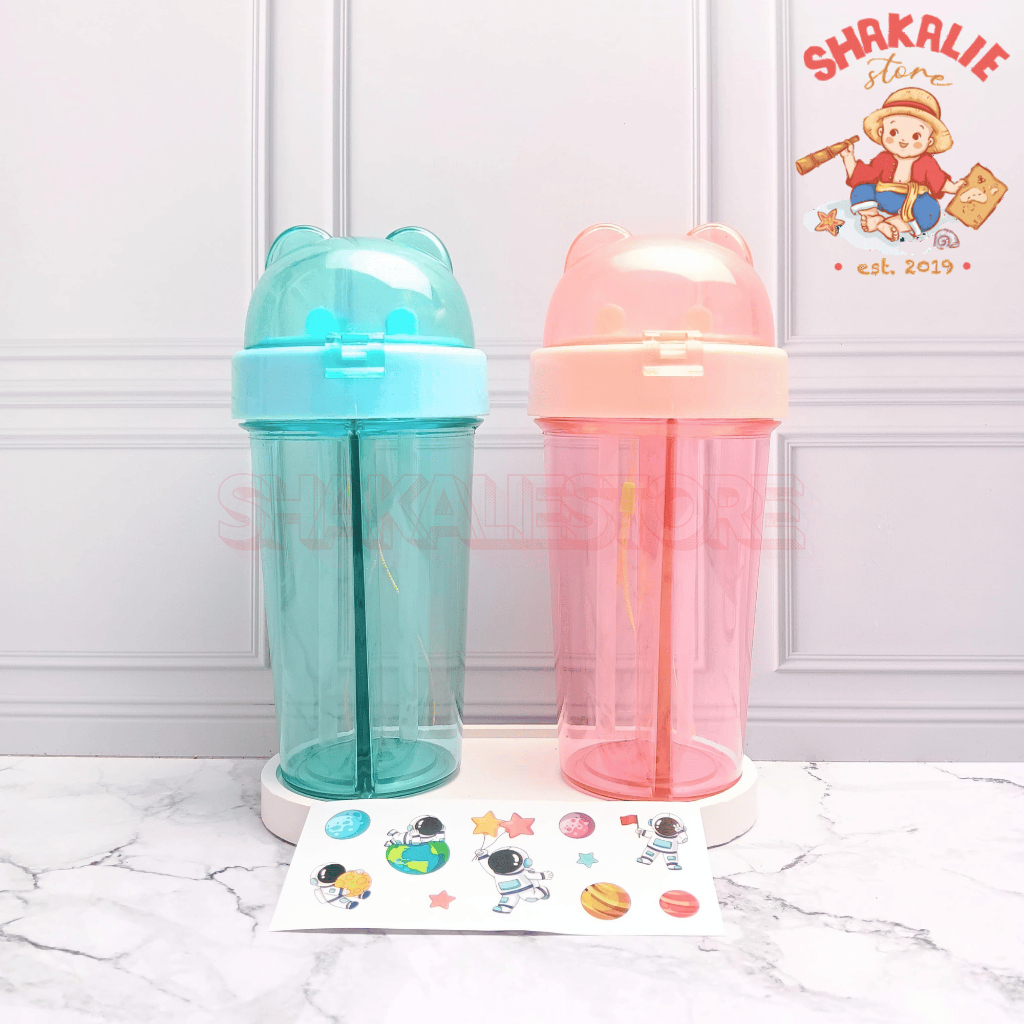 Botol 2 sisi Kekinian Viral Duet Couple Travel 420 ml FREE Stiker.