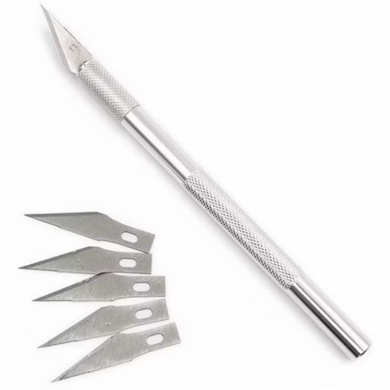 

Pisau Ukir Seni Isi 5 Cutter Hobby Crafting Art Knife Metal Handle Blade Pisau Bonsai Sayat Ulir