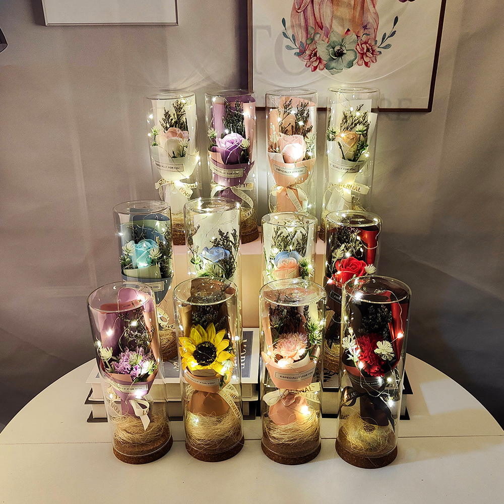 Lampu Hias Bunga Dekorasi LED Eternal Flower Dome Glass Cover Hadiah Valentine PER-1617