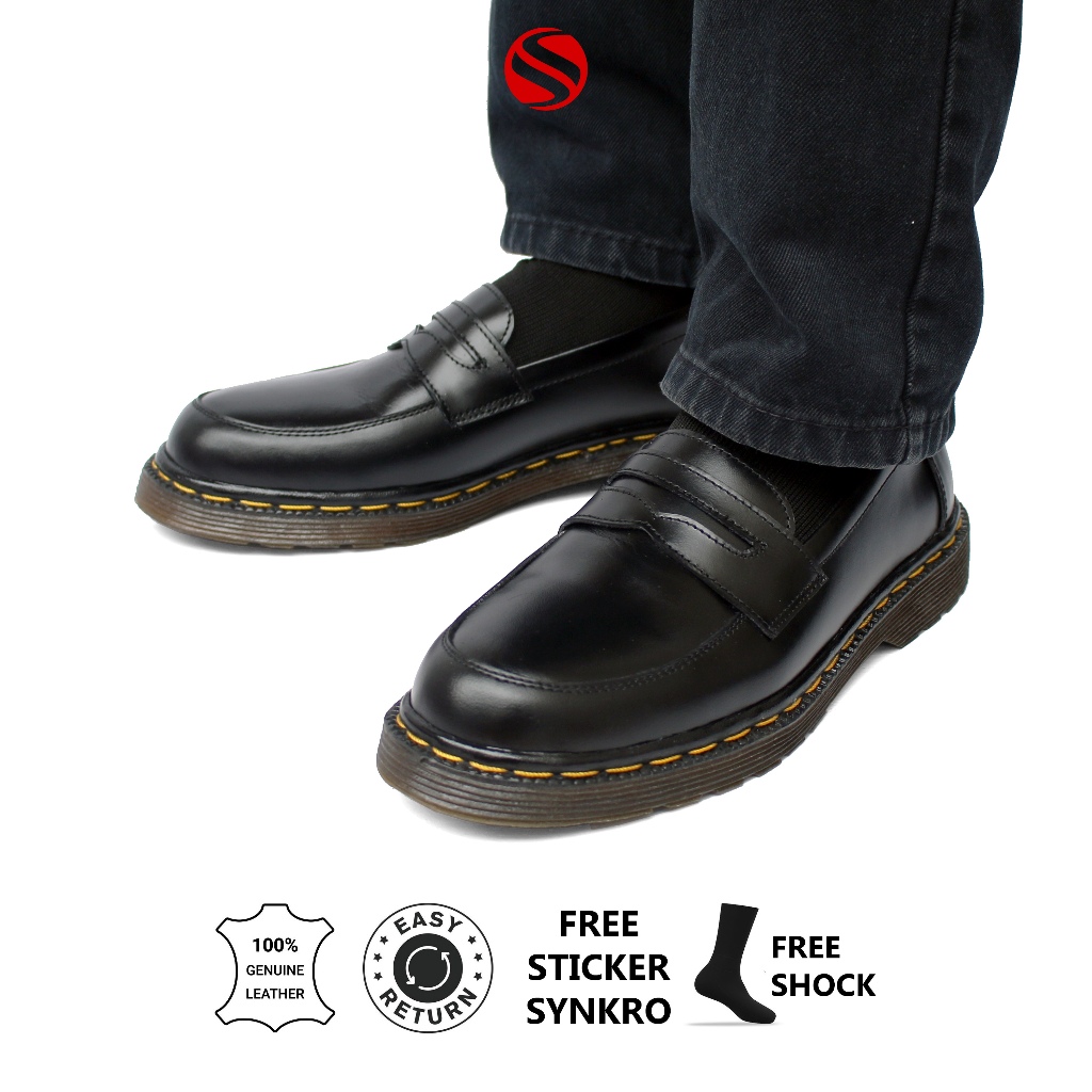 38-44 Synkro Kencana - Sepatu Formal Penny Loafers Pria Kulit Asli Hitam