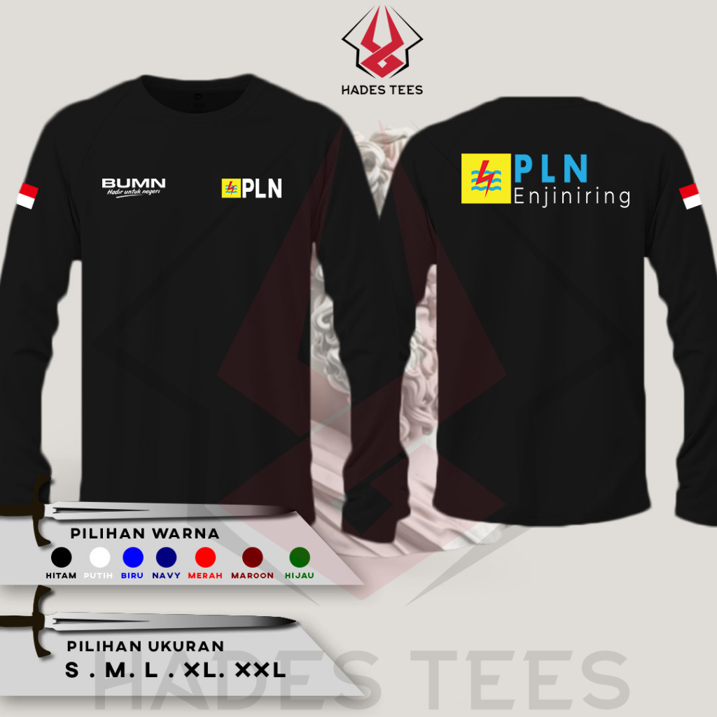Kaos Distro LENGAN PANJANG Baju PLN Enjinering | PLN BUMN Listrik Perusahaan | Kaos Baju Perusahaan