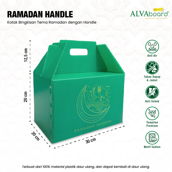 

Kardus Parcel Lebaran Handle ALVAboard Hampers Idul Fitri Ukuran 30x20x20 cm (P x L x T)