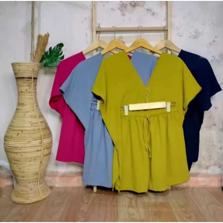 Setelan Baju Wanita Oneck Oversize One Set / NINA LONG SQUARE/ Atasan Nagita krinkleAirflow / NAGITA