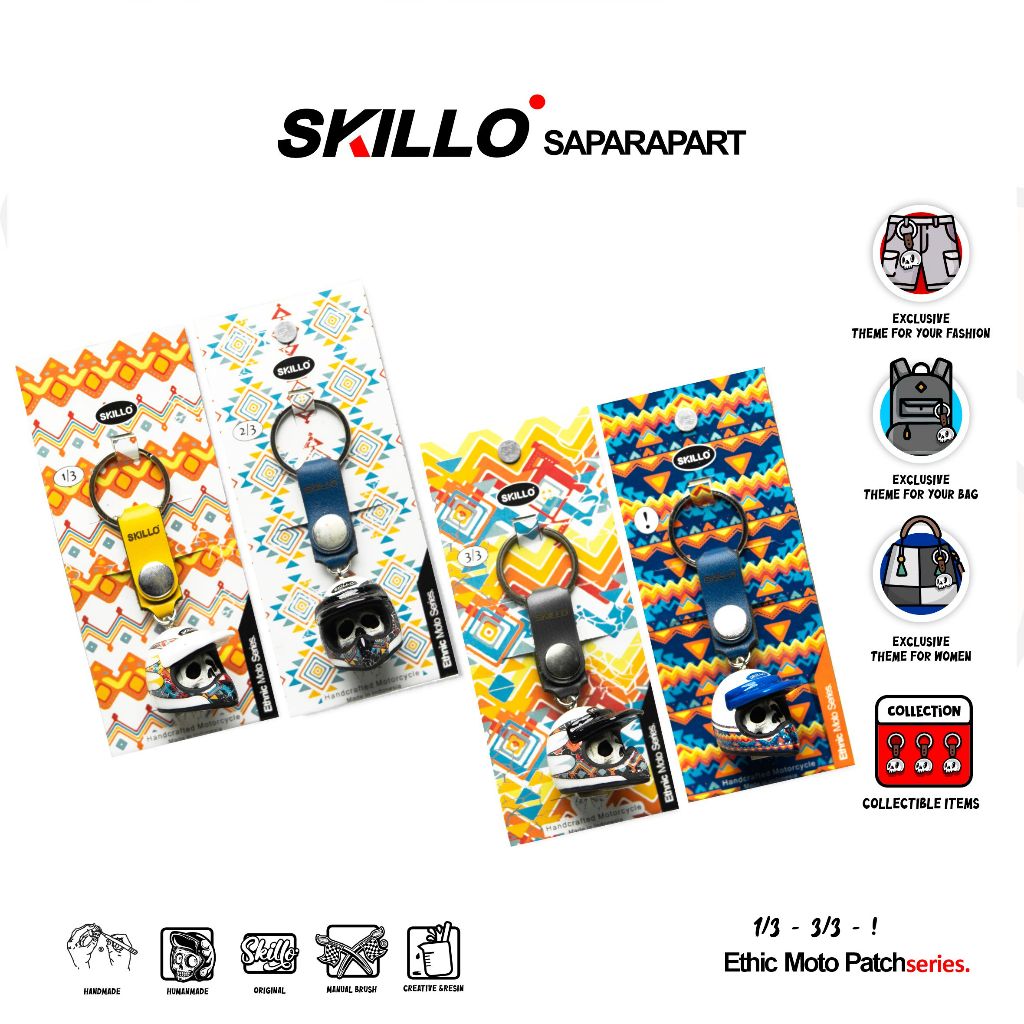 SKILLO - ETHNIC MOTO Series  - Gantungan Kunci Miniatur Helm Keychain Handmade Helmet