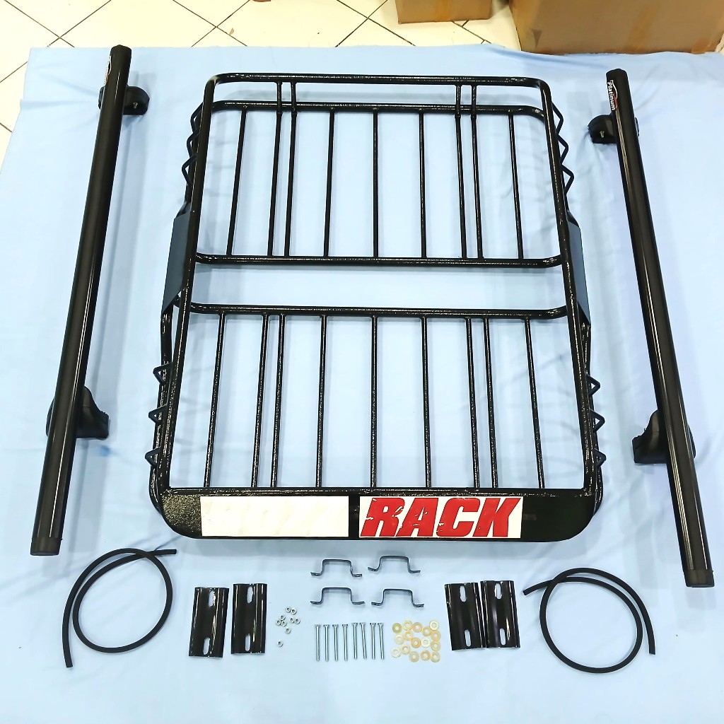 Paket Rack Mobil Bagasi Atas Model Buzzrack Plus Kaki Khusus All New Rush, Fortuner, Dan Pajero