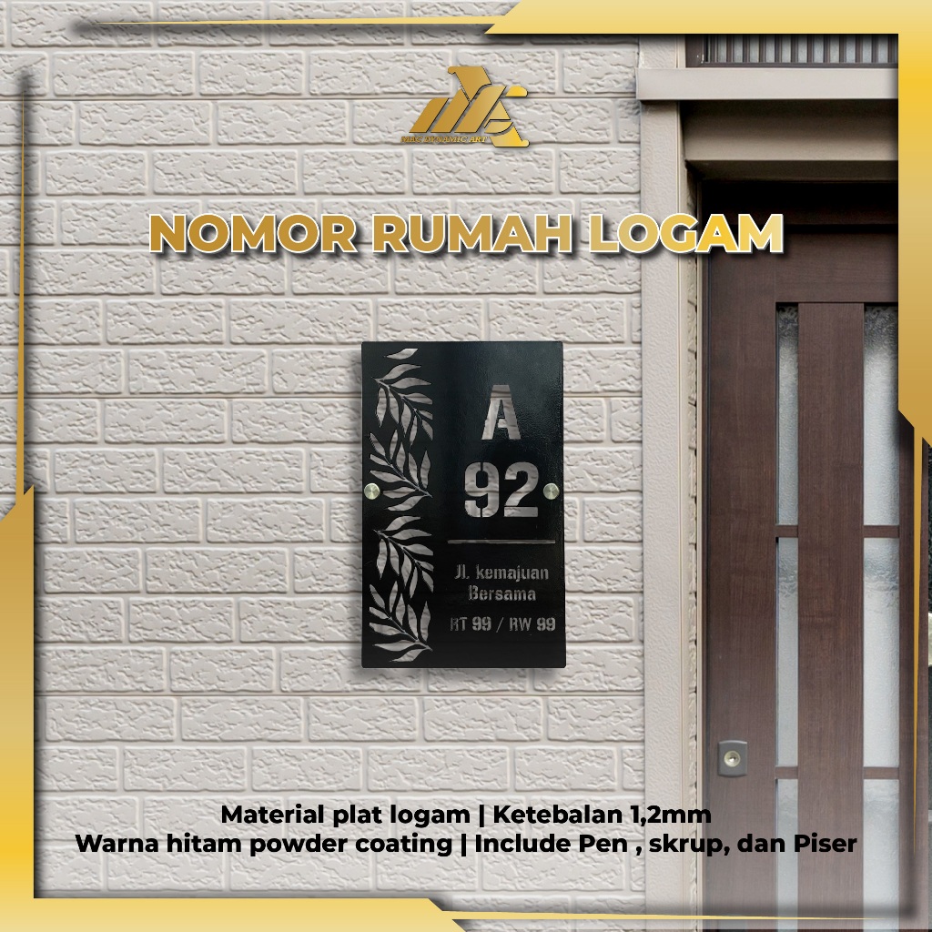 NOMOR RUMAH PLAT BESI - NOMOR RUMAH AESTHETIC BAHAN PLAT BESI UKURAN LENGKAP - NRG 01