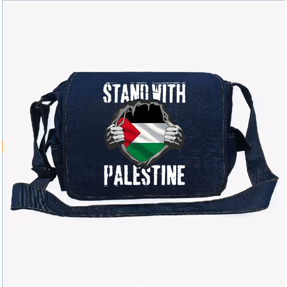 Tas Selempang Pria Distro Bahan Denim Jeans Slempang Cowok Gambar FREE PALESTINE