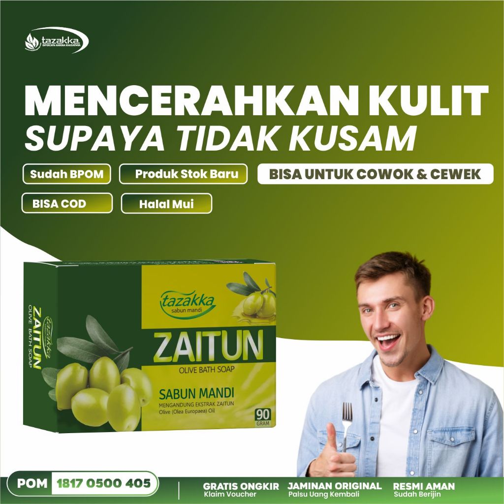 SABUN MANDI ZAITUN Sabun Herbal Tazakka Pelembab Kulit Kering Anti Aging ORIGINAL Halal BPOM