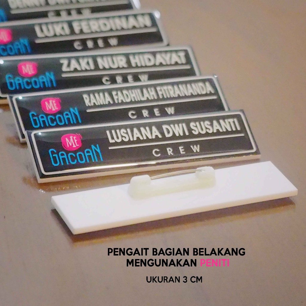 

Mi gacoan Nametag, papan nama, nama dada ukuran 2x 8 cm