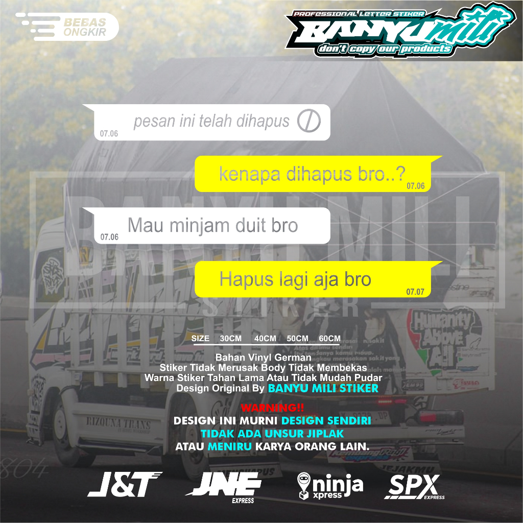Stiker kaca truk percakapan wa cutting variasi kaca samping mobil pickup truk wa stiker truk terbaru