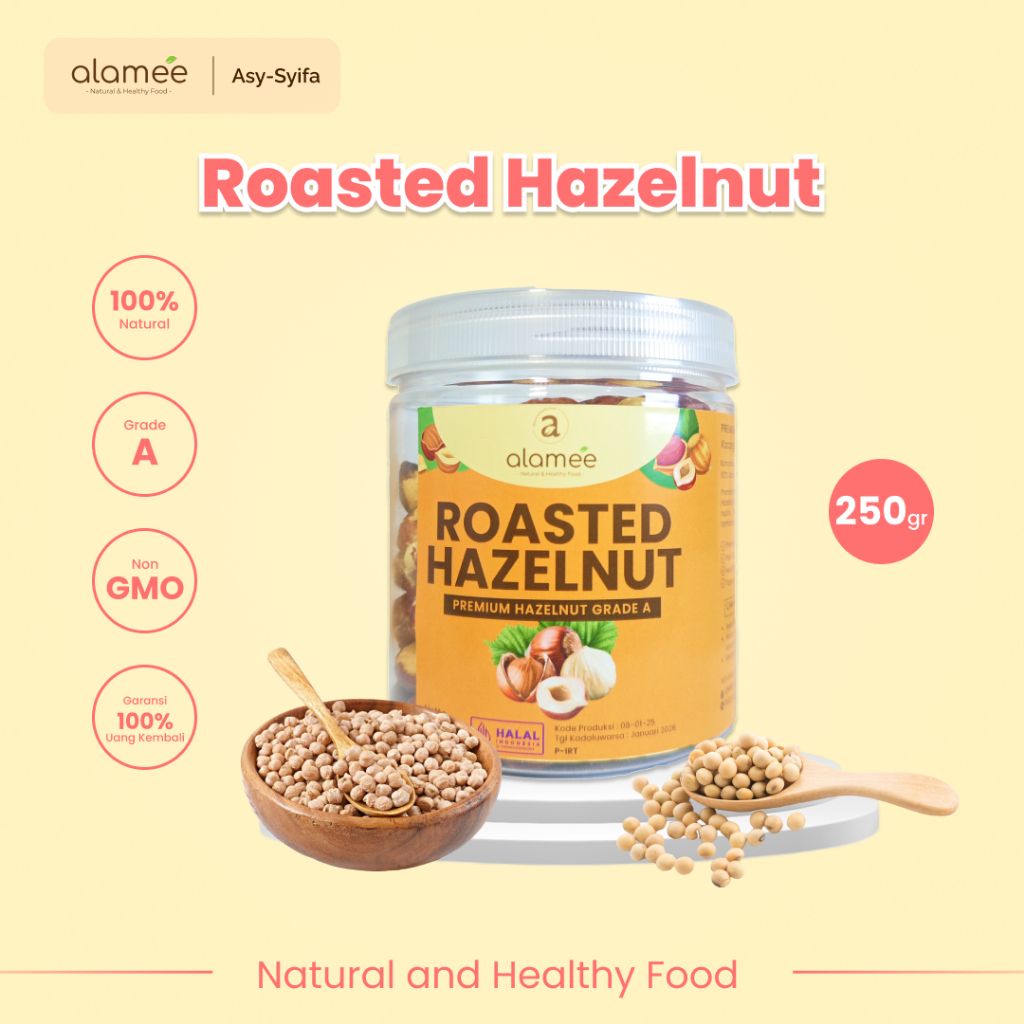 

ALAMEE Kacang Hazelnut Panggang Hazelnut Roasted Cemilan Sehat Rendah Kalori Kacang Kemiri 250gr