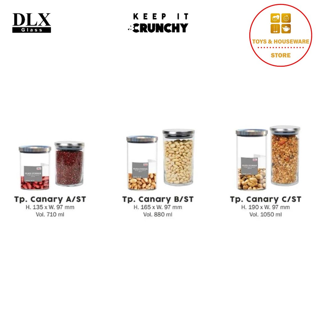 Dlx Toples Kaca Canary / Toples Tutup Stainless Body Kaca Kedap Udara Canary A / B / C