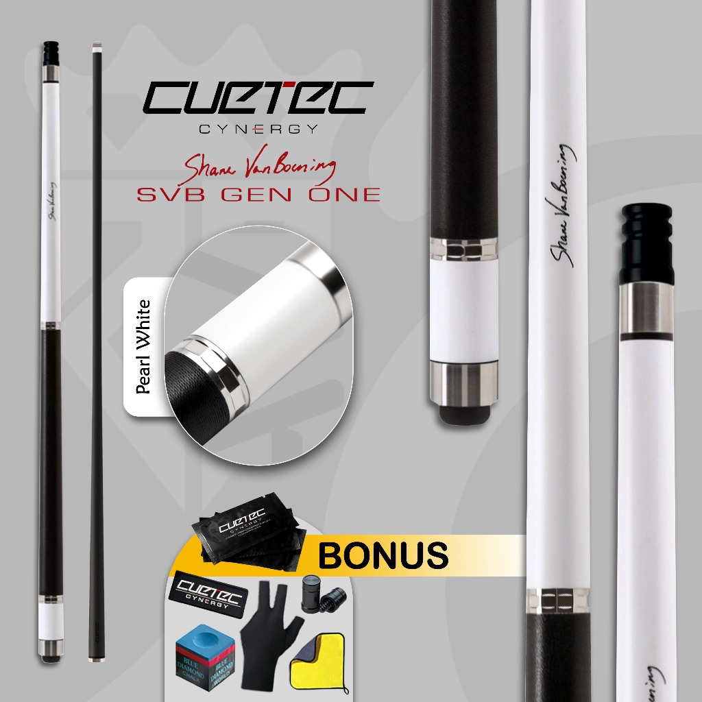 Cuetec Cynergy SVB Pearl White Carbon Fiber Play Cue Stick - Premium Package