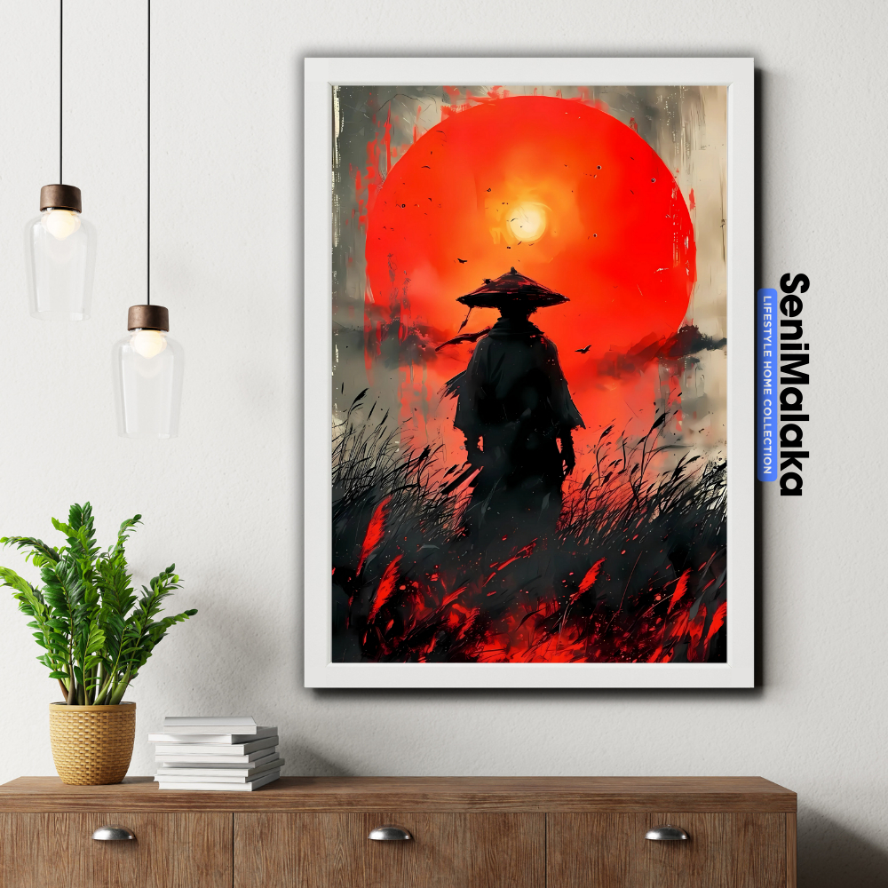 Samurai Poster Warrior in a Dreamlike Landscape Frame Kayu A2