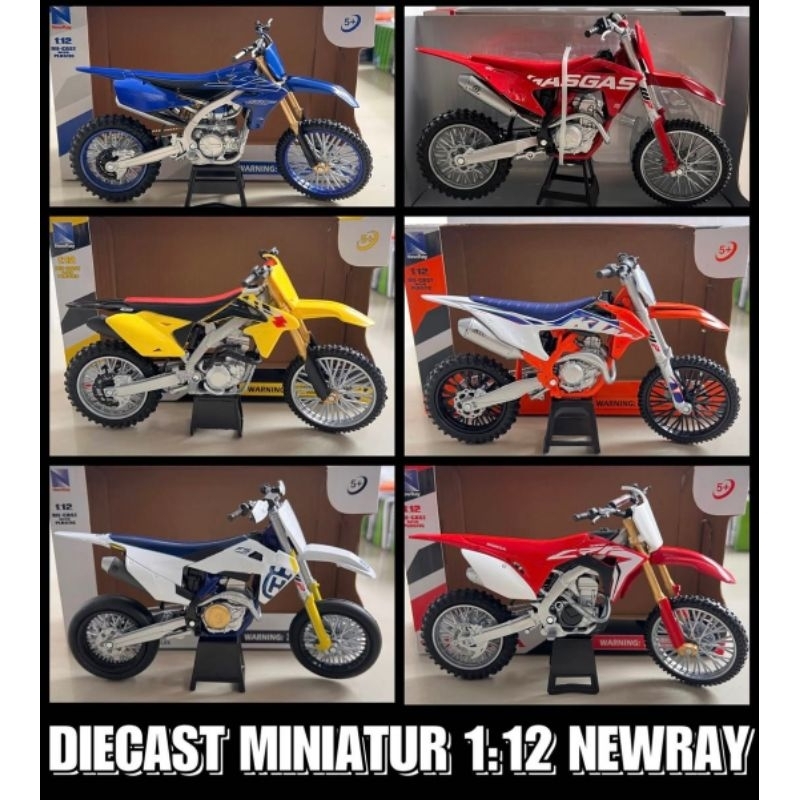DIECAST MINIATUR MOTOCROSS 1:12 NEWRAY ORIGINAL MOTOR TRAIL ADVENTURE SUPERMOTO HUSQVARNA KLX CRF YZ