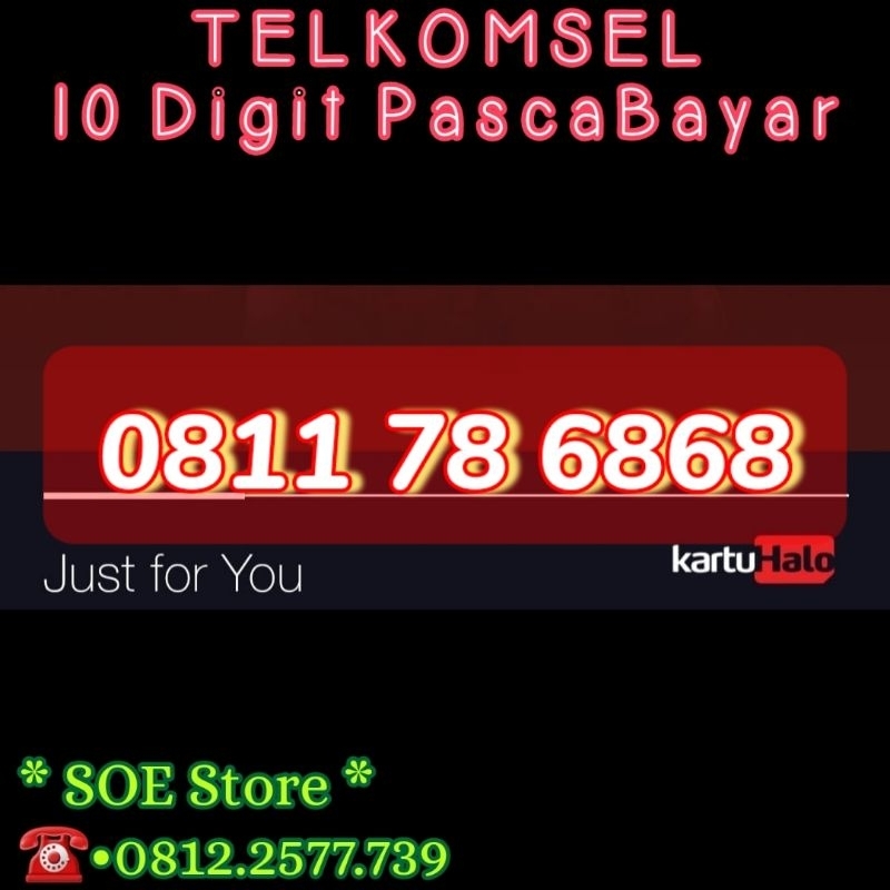 Kartu Halo 10 Digit - Nomor Cantik Kartu Perdana - Telkomsel Pascabayar - 1178 - 7868 - 6868 - 11786