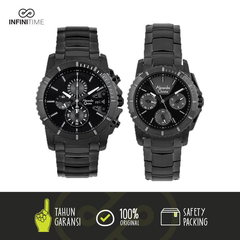 Jam Tangan Couple Alexandre Christie AC 6455 Full Black Couple