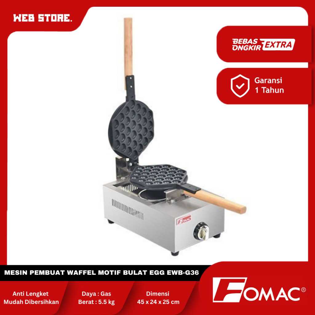 Mesin Pembuat Egg Waffle Maker Cetak Wafel Croffle Gas Fomac EWB-G36