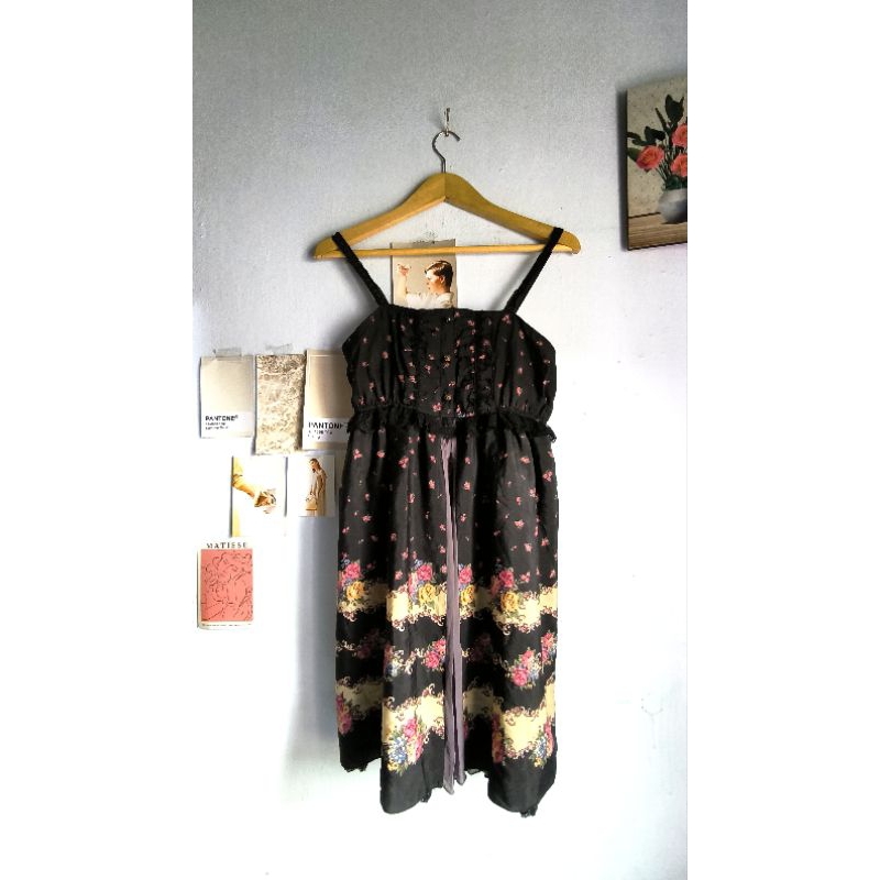 dress kawaii axes femme hitam bunga cantik jsk ol