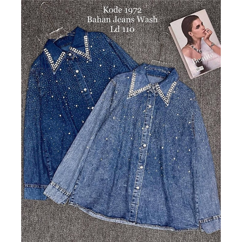 Azfarla studio atasan jeans / denim payet permata model kekinian