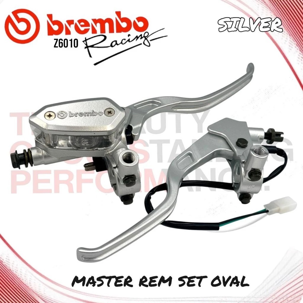 Master Rem Tabung Oval Warna Silver Set Kiri Kanan Plus Switch Rem motor beat vario scoopy satria fu