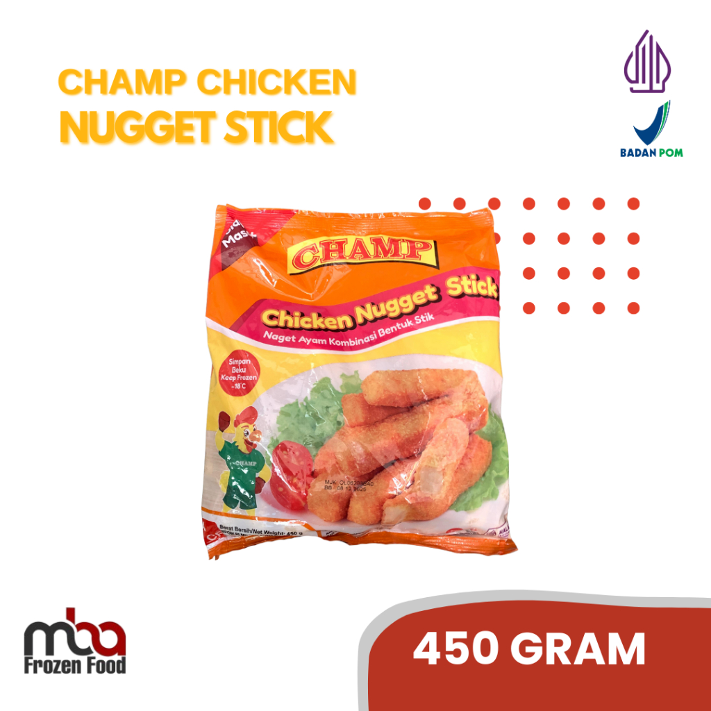 

Champ Chicken Nugget Stick 450 Gram /Nugget /AyamTepung /Frozenfood /Nugget Ayam /Makanan Siap Saji /Makanan Beku /Ayam Goreng /Beku /Ayam Beku