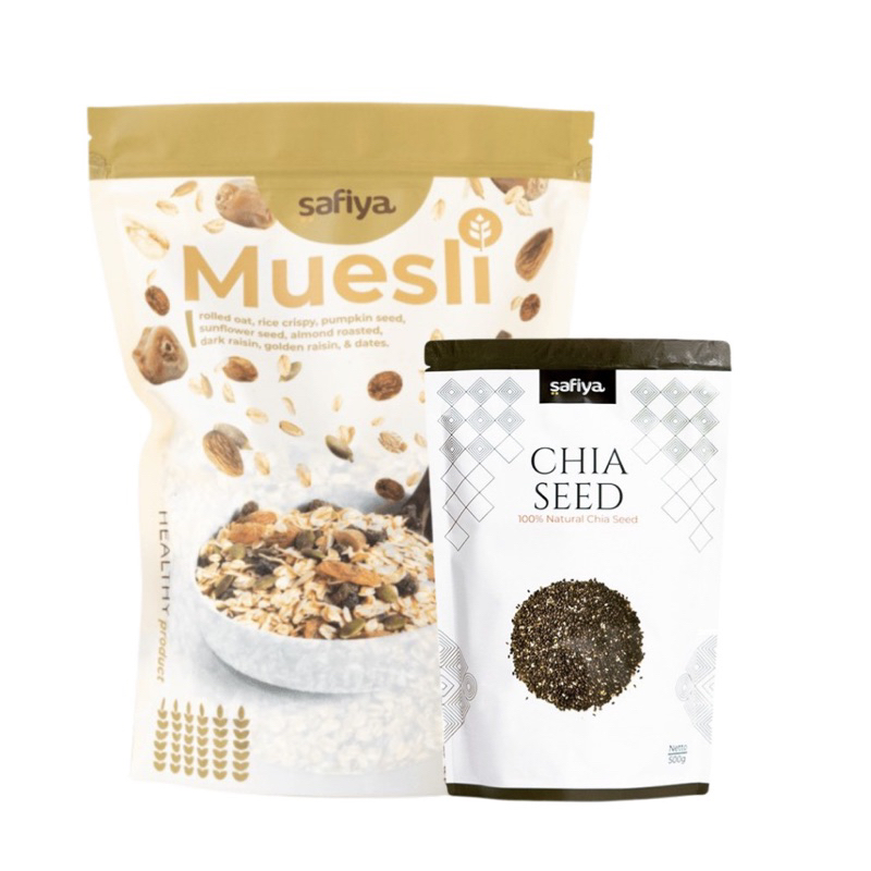 

{PAKET HEMAT} MUESLI 500gram dan Chia seed 250gram ASLI Safiya / Sereal sehat / Cemilan sehat / COD Balikpapan Muesli / Cemilan Diet
