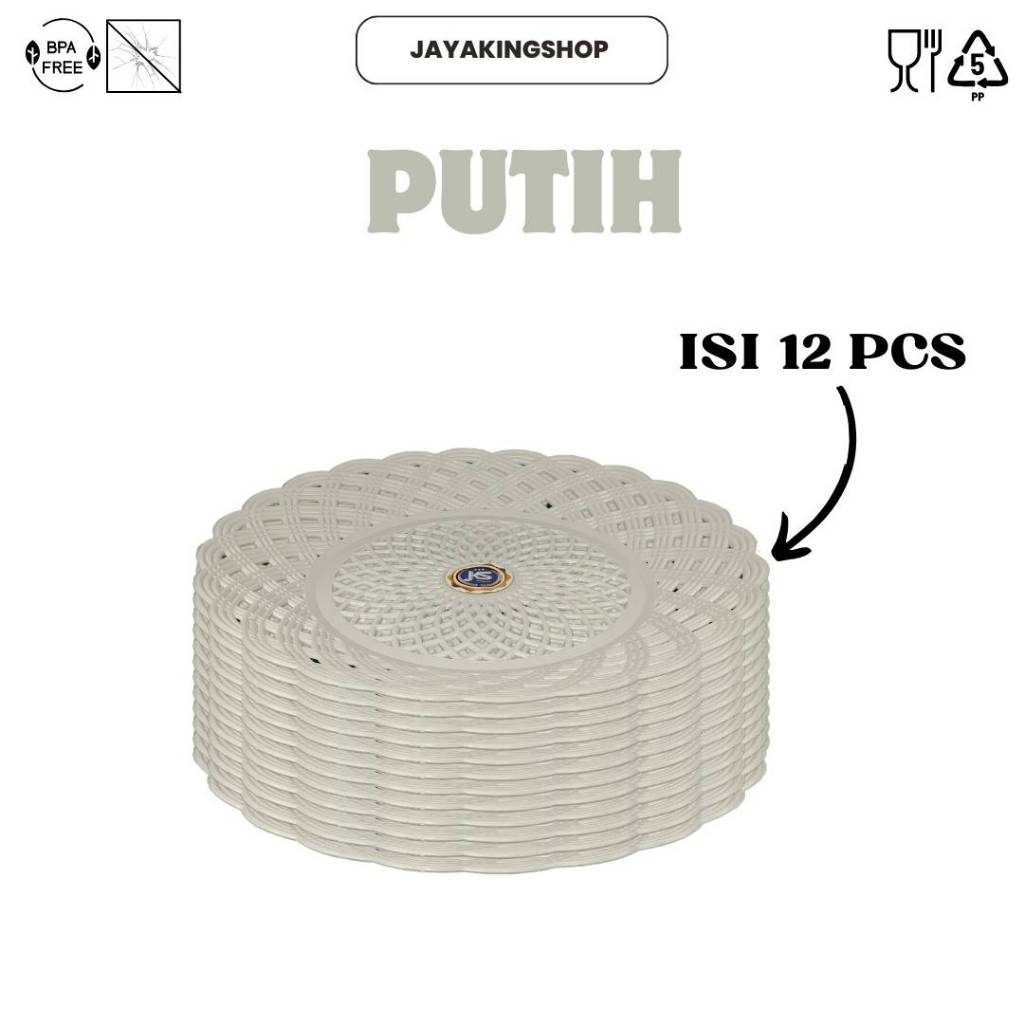 PIRING ROTAN PLASTIK PUTIH 12 PCS (1 LUSIN) BPA FREE