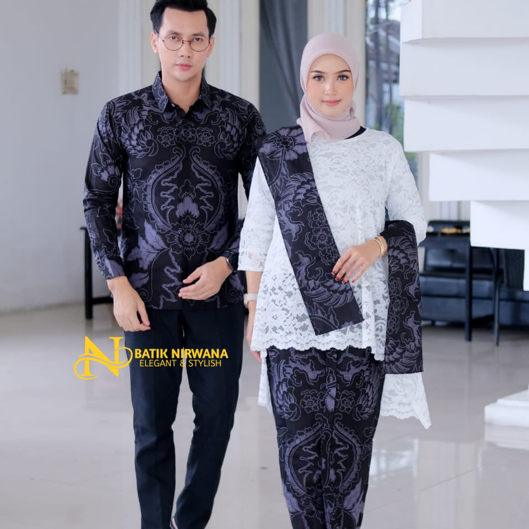 COUPLE Kemeja Batik dan Rok Wiru Wanita Modern Motif MAHKOTA ABU couple kemeja dan rok wanita model 