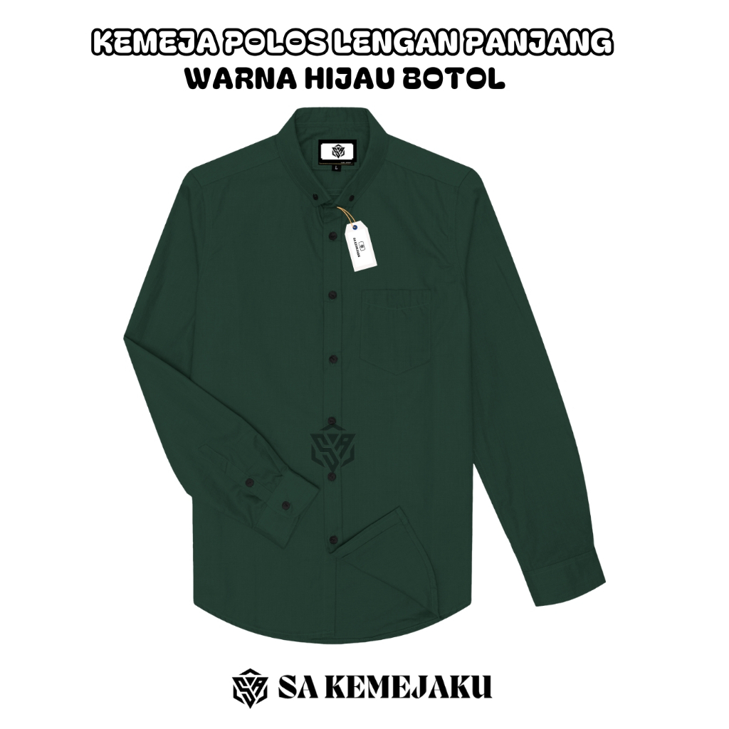 Kemeja Pria Polos Hjau botol Lengan Panjang Kemeja Cotton Hem pria Warna Hijau Botol Kemeja Casual