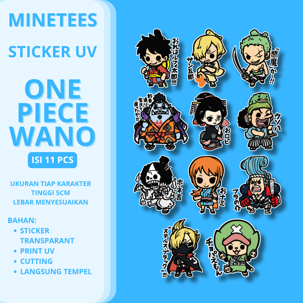

Sticker ONE PIECE WANO Isi 11 Pcs Print UV Tahan Air dan Awet