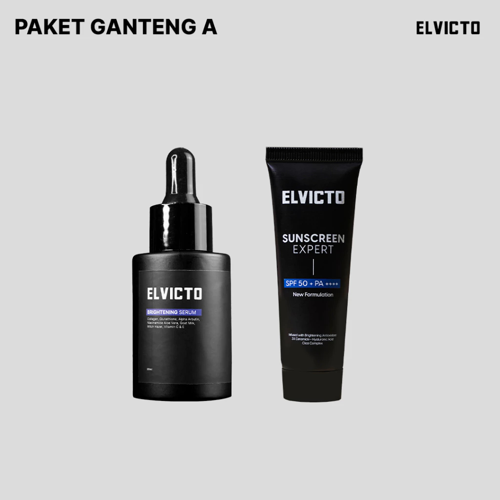 ELVICTO PAKET GANTENG Paket Perawatan Wajah Cowok Serum Sunscreen Perawatan Mencerahkan Wajah Pria