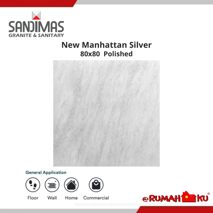 SANDIMAS LANTAI GRANIT NEW MANHATTAN SILVER 80X80 1dus isi 3pcs =1,92m2 polished