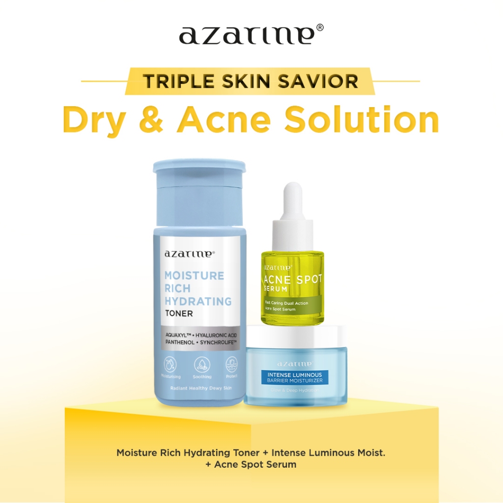 Azarine Triple Skin Savior Dry & Acne Solution [3 PCS] Paket Skincare Menghidrasi Kulit Kering dan M