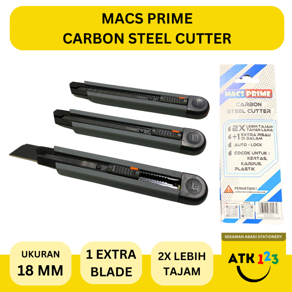 

Cutter Macs Prime Carbon Steel Cutter 18mm Pisau Cutter Hitam