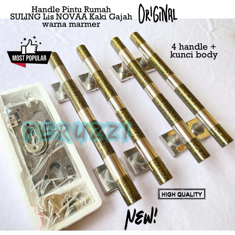 1 PAKET Gagang Pintu Rumah 2 Pintu 33cm NOVAA EMAS MARMER 45cm Handle Pintu Kupu Tarung Minimalis 60