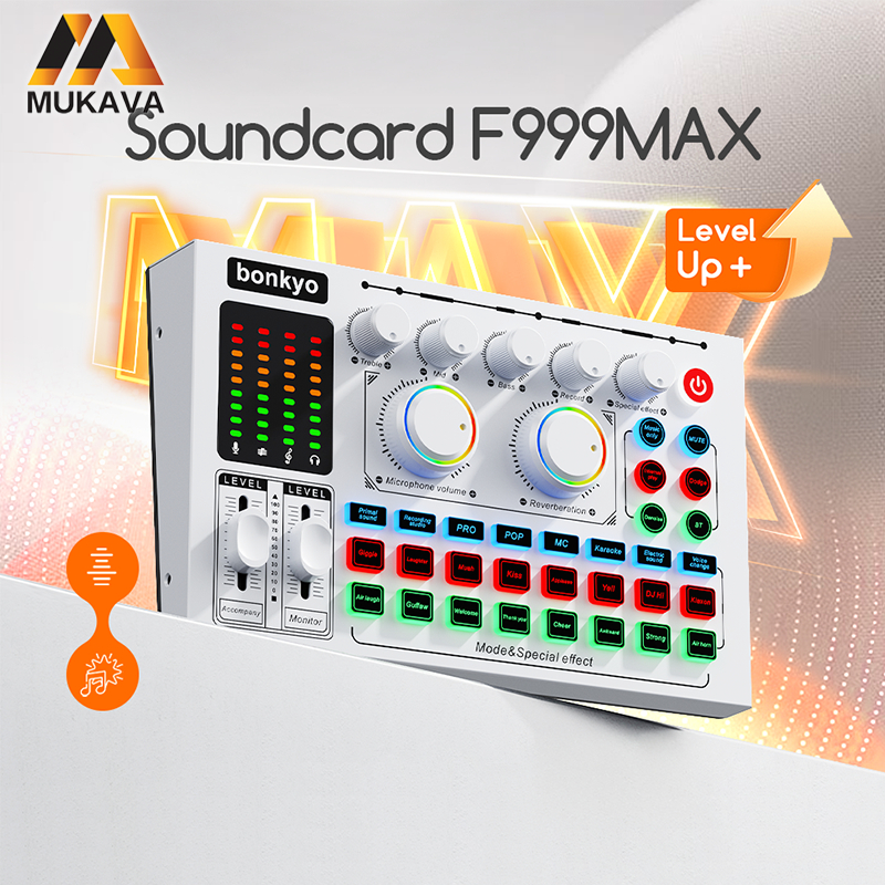 MUKAVA F999MAX Sound Card Bluetooth Live SoundCard F999MAX Soundcard Audio Live Mixer untuk Live str