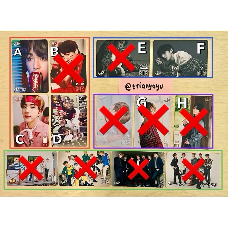 PC PHOTOCARD BTS YES CARD YESCARD YC JIN BANDANA JK TAE MAUNG SIGN TAEHYUNG COLA