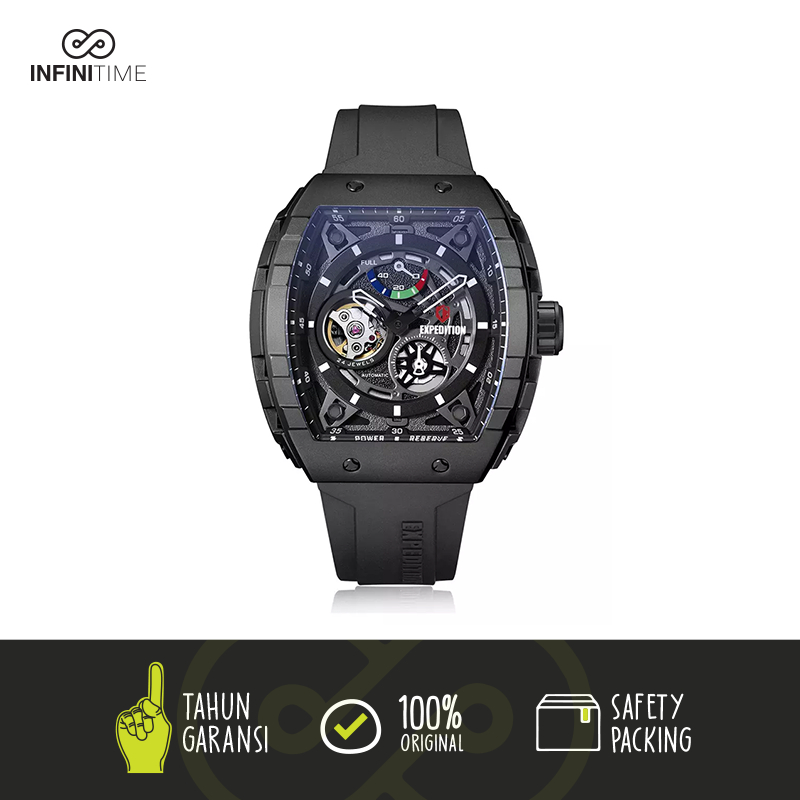 Jam Tangan Expedition E 6782 E6782 EXP 6782 Full Black Pria Rubber Automatic